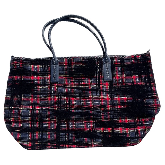 Desigual Tartan Shopping Bag Convertible Tote Shoulder Bag Embroidered Love New - Picture 8 of 11